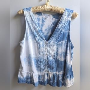 UPCYCLED hand dyed Indigo linen/rayon top Size M